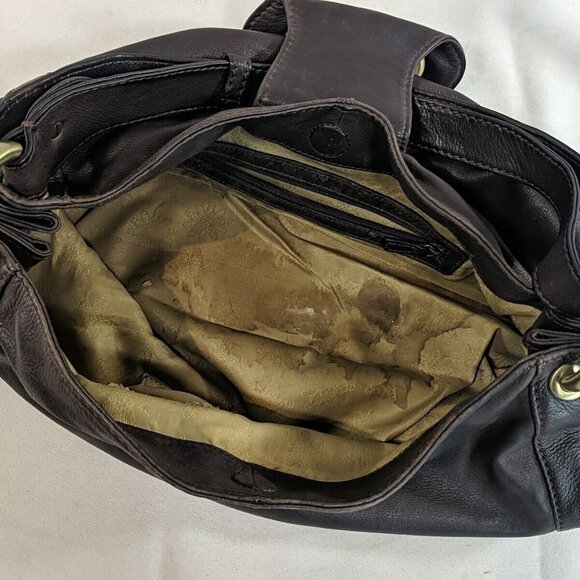 Ri2K Leather Dark Brown Gold Shoulder Purse Bag Adjustable Strap Y2K - Picture 11 of 15